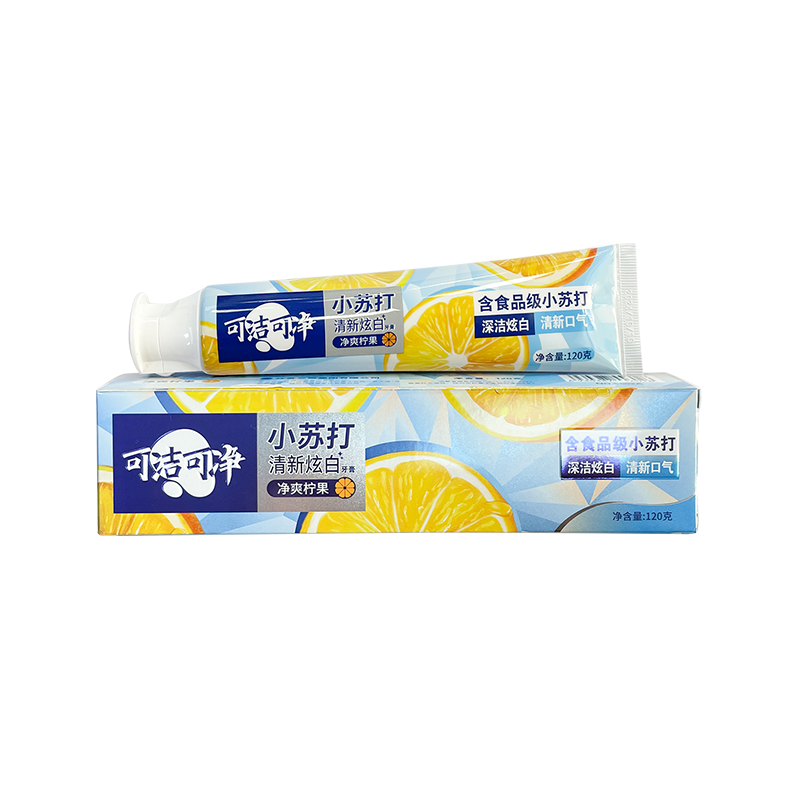 Čerstvá jasně bílá čistá čistá citronová ovoce jedlá soda dospělá zubní pasta